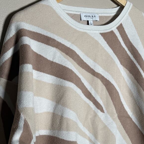 GILLI Abstract Crew Neck Sweater Women's Size Large Cream Multi Long Sleeve - Picture 3 of 8